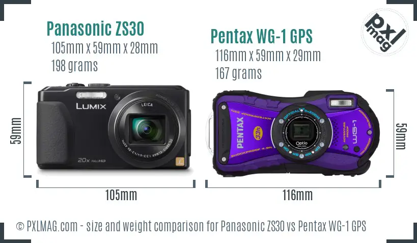 Panasonic ZS30 vs Pentax WG-1 GPS size comparison