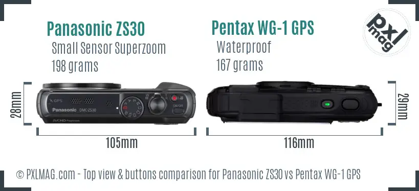 Panasonic ZS30 vs Pentax WG-1 GPS top view buttons comparison
