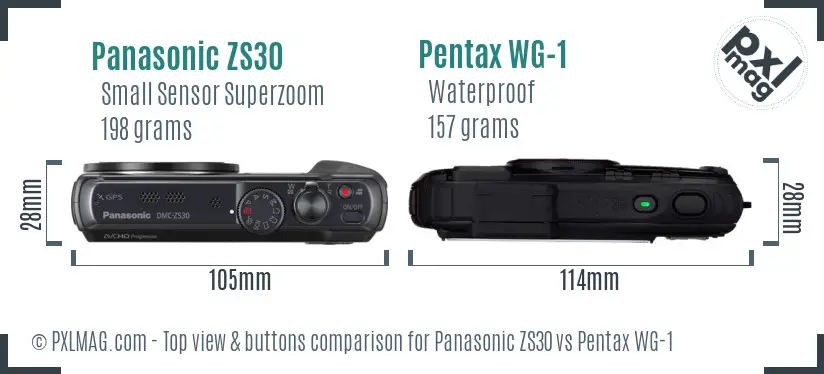 Panasonic ZS30 vs Pentax WG-1 top view buttons comparison