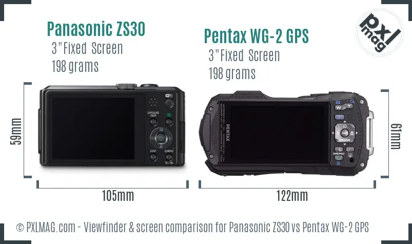 Panasonic ZS30 vs Pentax WG-2 GPS Screen and Viewfinder comparison