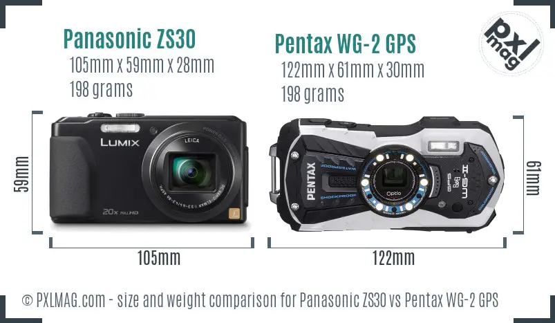 Panasonic ZS30 vs Pentax WG-2 GPS size comparison