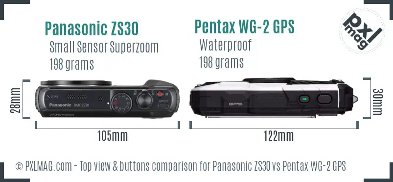 Panasonic ZS30 vs Pentax WG-2 GPS top view buttons comparison