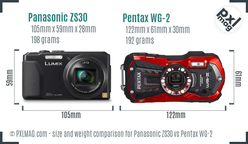 Panasonic ZS30 vs Pentax WG-2 size comparison