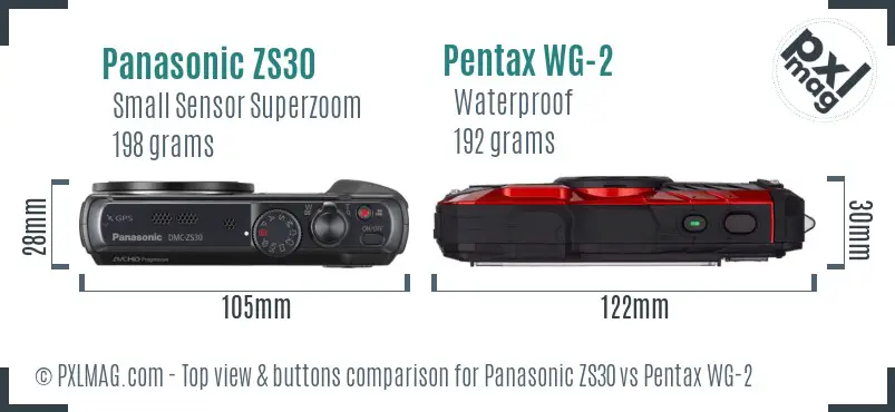 Panasonic ZS30 vs Pentax WG-2 top view buttons comparison