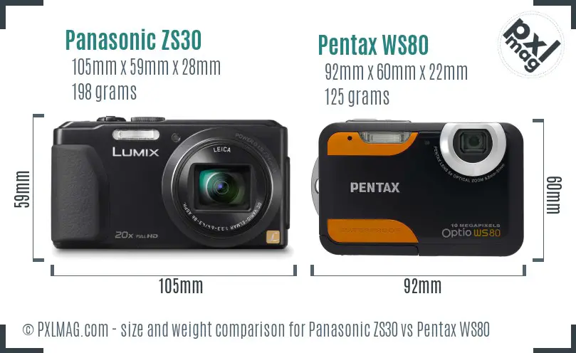 Panasonic ZS30 vs Pentax WS80 size comparison