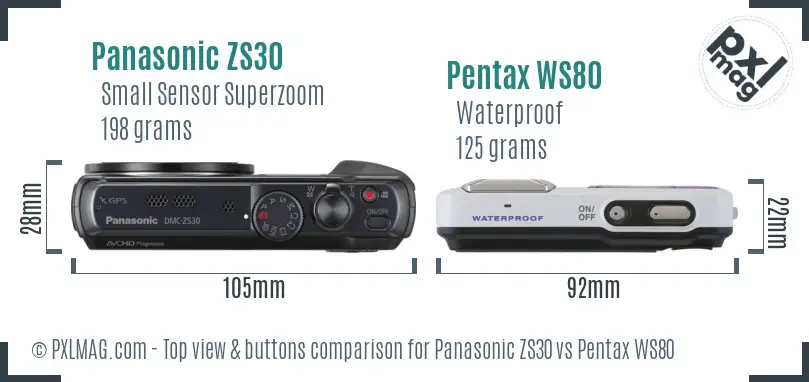Panasonic ZS30 vs Pentax WS80 top view buttons comparison