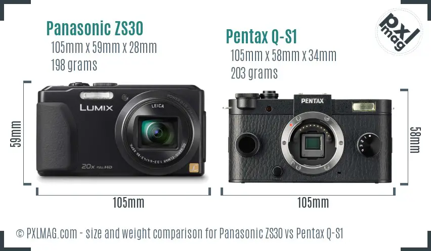 Panasonic ZS30 vs Pentax Q-S1 size comparison