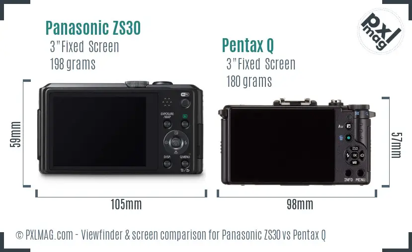 Panasonic ZS30 vs Pentax Q Screen and Viewfinder comparison