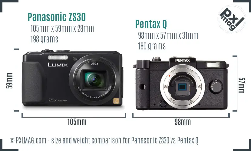 Panasonic ZS30 vs Pentax Q size comparison
