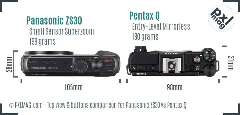 Panasonic ZS30 vs Pentax Q top view buttons comparison