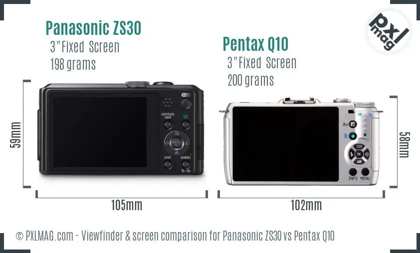 Panasonic ZS30 vs Pentax Q10 Screen and Viewfinder comparison