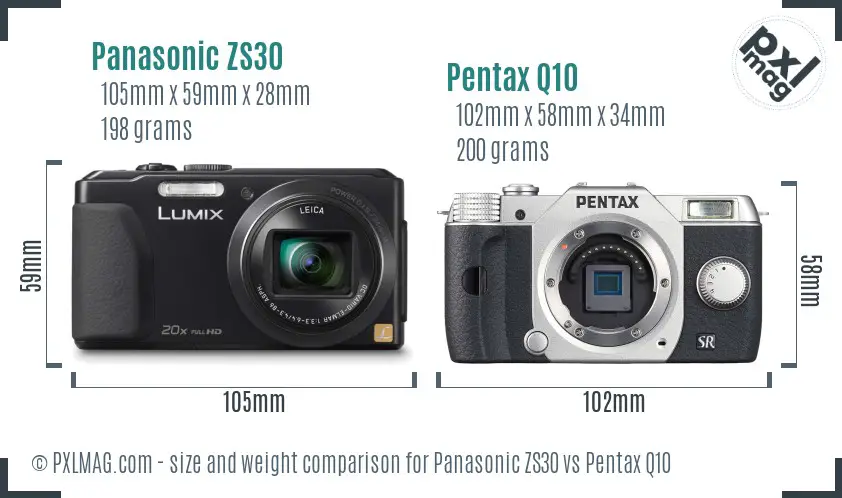 Panasonic ZS30 vs Pentax Q10 size comparison