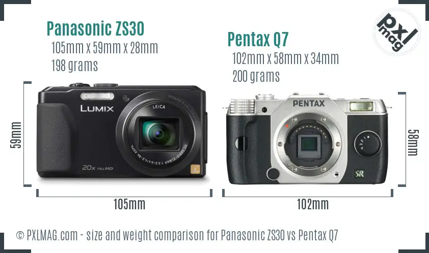 Panasonic ZS30 vs Pentax Q7 size comparison