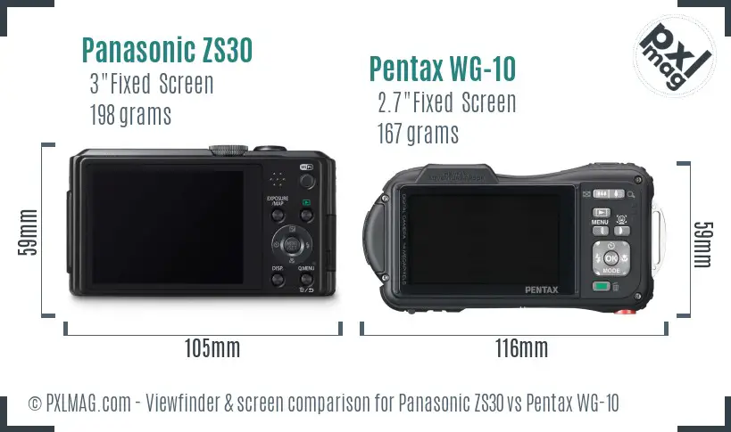Panasonic ZS30 vs Pentax WG-10 Screen and Viewfinder comparison