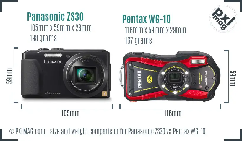 Panasonic ZS30 vs Pentax WG-10 size comparison