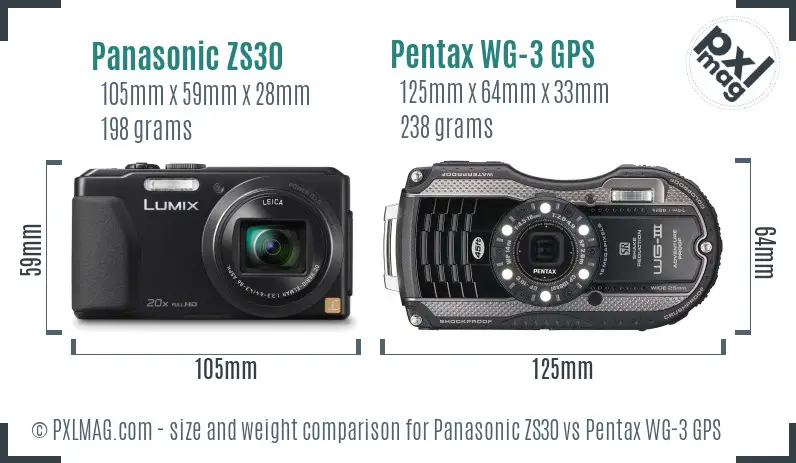 Panasonic ZS30 vs Pentax WG-3 GPS size comparison Panasonic ZS30 vs Pentax WG-3 GPS size comparison