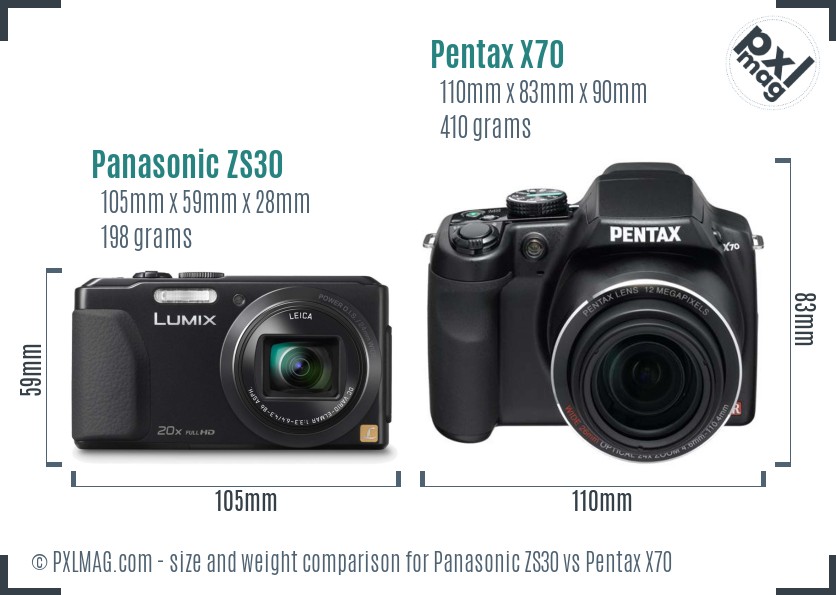 Panasonic ZS30 vs Pentax X70 size comparison Panasonic ZS30 vs Pentax X70 size comparison