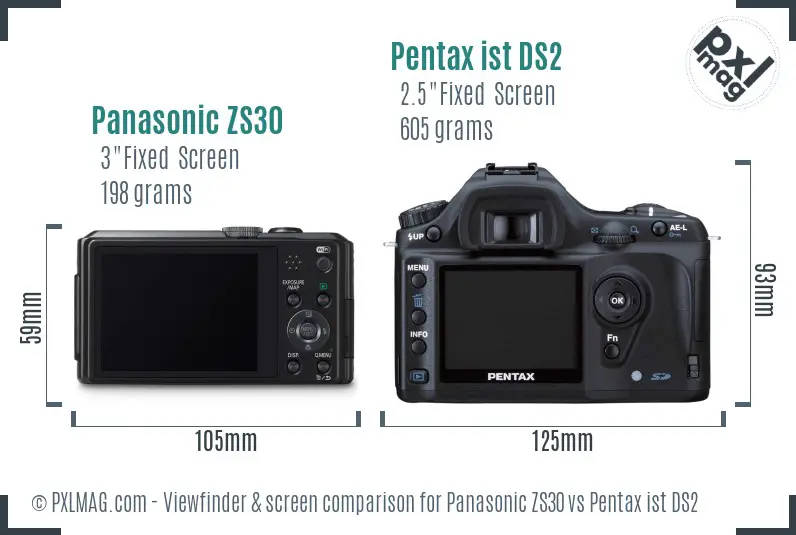 Panasonic ZS30 vs Pentax ist DS2 Screen and Viewfinder comparison