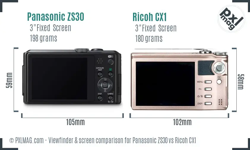 Panasonic ZS30 vs Ricoh CX1 Screen and Viewfinder comparison
