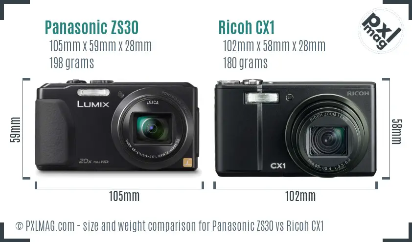 Panasonic ZS30 vs Ricoh CX1 size comparison
