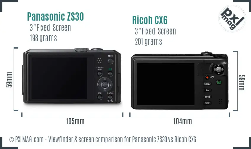 Panasonic ZS30 vs Ricoh CX6 Screen and Viewfinder comparison