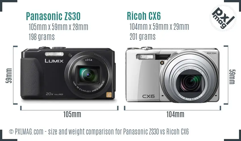 Panasonic ZS30 vs Ricoh CX6 size comparison