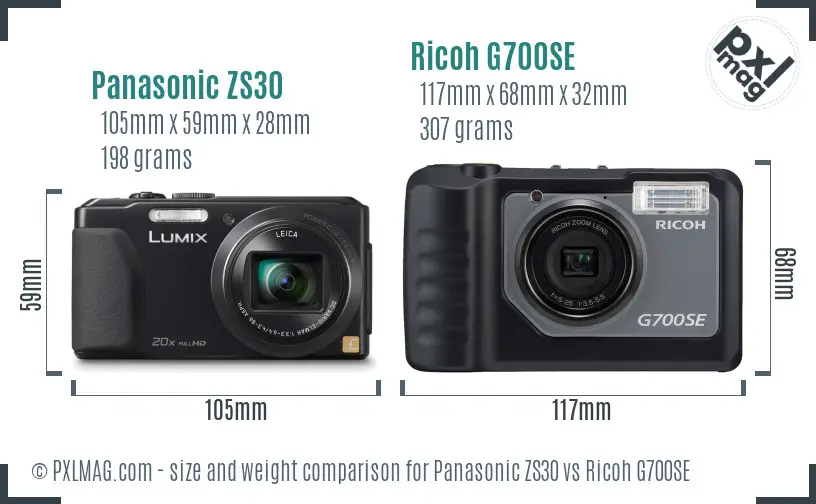 Panasonic ZS30 vs Ricoh G700SE size comparison