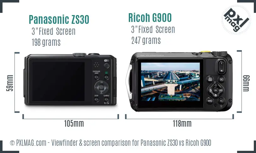 Panasonic ZS30 vs Ricoh G900 Screen and Viewfinder comparison
