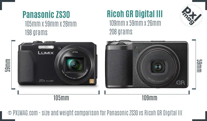 Panasonic ZS30 vs Ricoh GR Digital III size comparison Panasonic ZS30 vs Ricoh GR Digital III size comparison