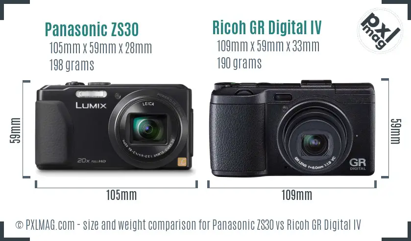 Panasonic ZS30 vs Ricoh GR Digital IV size comparison Panasonic ZS30 vs Ricoh GR Digital IV size comparison