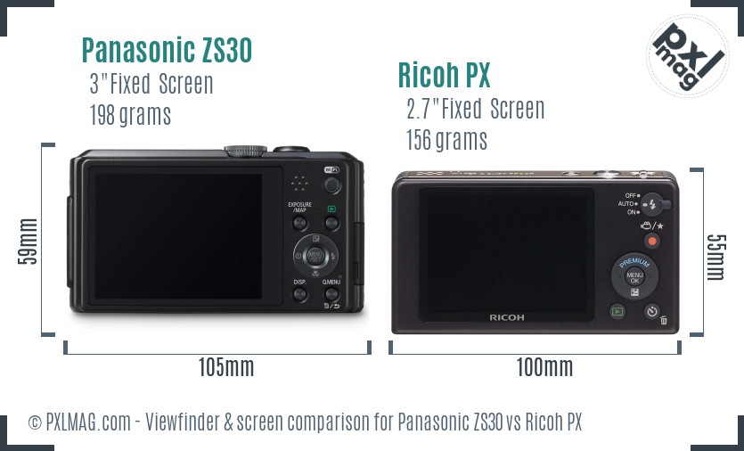 Panasonic ZS30 vs Ricoh PX Screen and Viewfinder comparison