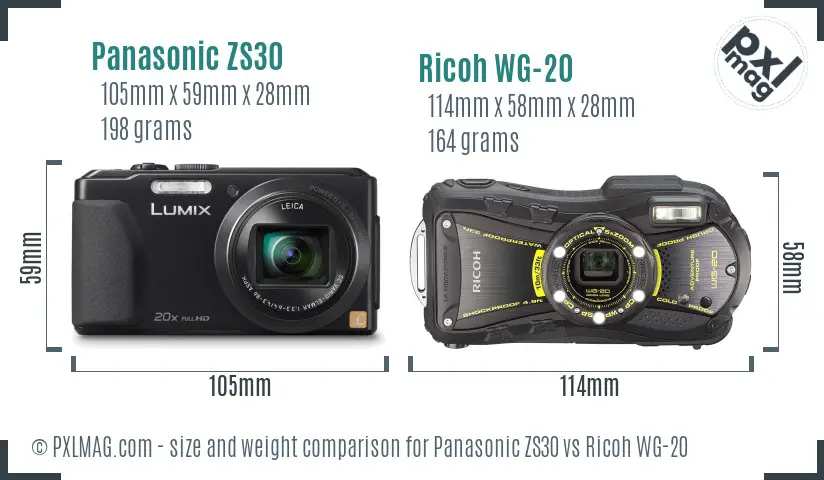 Panasonic ZS30 vs Ricoh WG-20 size comparison Panasonic ZS30 vs Ricoh WG-20 size comparison