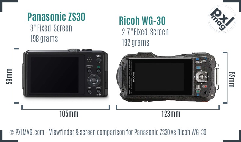 Panasonic ZS30 vs Ricoh WG-30 Screen and Viewfinder comparison