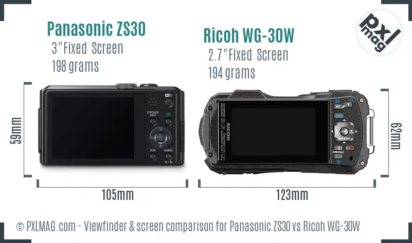 Panasonic ZS30 vs Ricoh WG-30W Screen and Viewfinder comparison