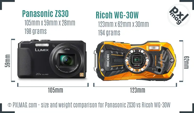 Panasonic ZS30 vs Ricoh WG-30W size comparison