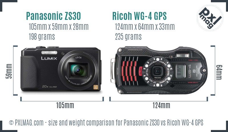 Panasonic ZS30 vs Ricoh WG-4 GPS size comparison