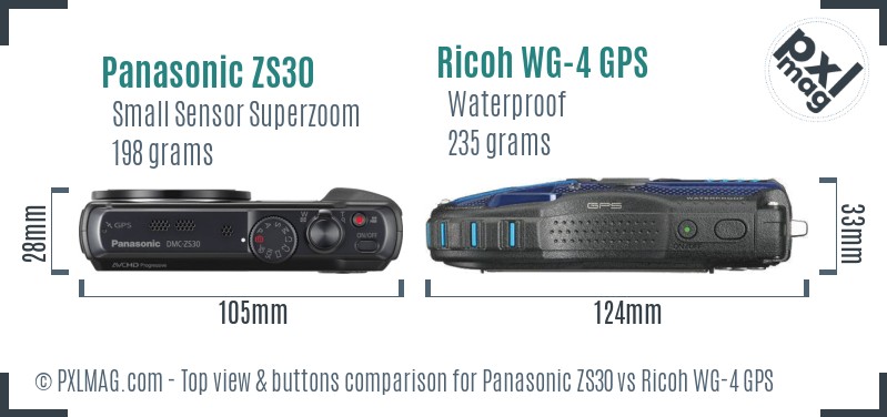 Panasonic ZS30 vs Ricoh WG-4 GPS top view buttons comparison