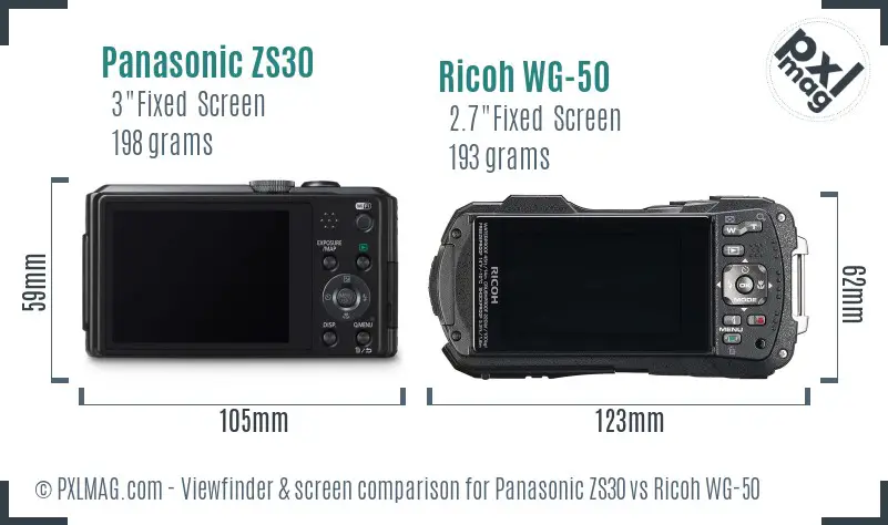 Panasonic ZS30 vs Ricoh WG-50 Screen and Viewfinder comparison
