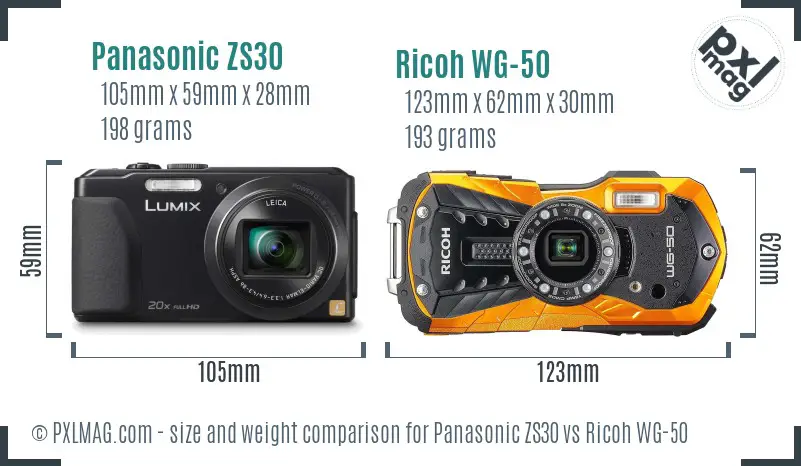 Panasonic ZS30 vs Ricoh WG-50 size comparison