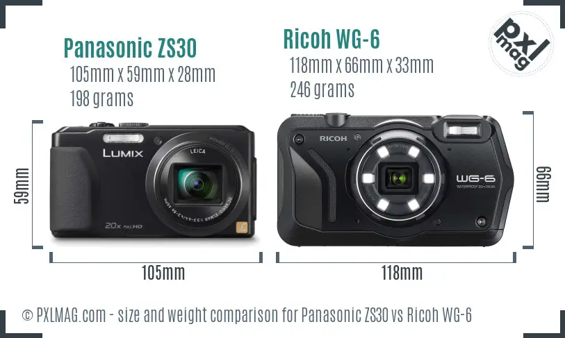 Panasonic ZS30 vs Ricoh WG-6 size comparison