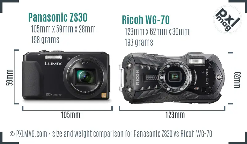 Panasonic ZS30 vs Ricoh WG-70 size comparison Panasonic ZS30 vs Ricoh WG-70 size comparison