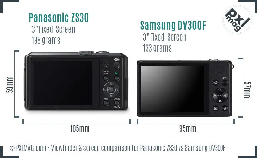 Panasonic ZS30 vs Samsung DV300F Screen and Viewfinder comparison