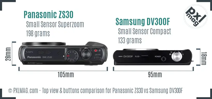 Panasonic ZS30 vs Samsung DV300F top view buttons comparison