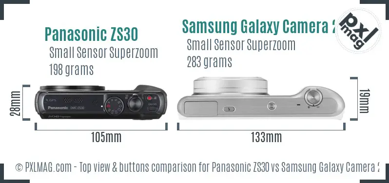 Panasonic ZS30 vs Samsung Galaxy Camera 2 top view buttons comparison