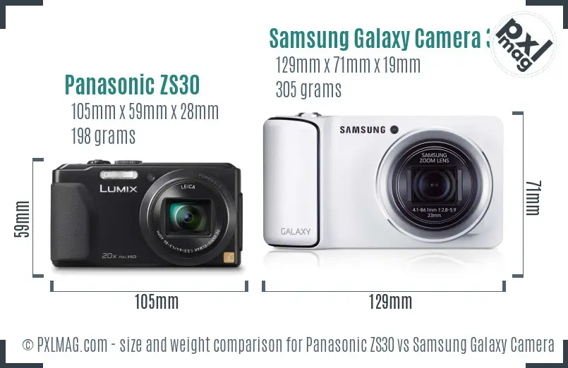 Panasonic ZS30 vs Samsung Galaxy Camera 3G size comparison