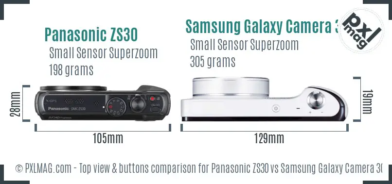 Panasonic ZS30 vs Samsung Galaxy Camera 3G top view buttons comparison