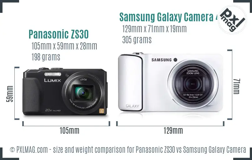 Panasonic ZS30 vs Samsung Galaxy Camera 4G size comparison