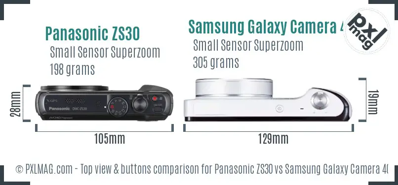 Panasonic ZS30 vs Samsung Galaxy Camera 4G top view buttons comparison