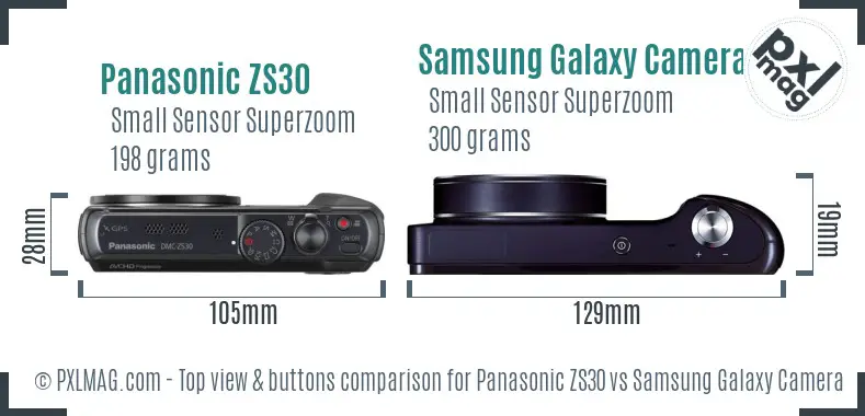 Panasonic ZS30 vs Samsung Galaxy Camera top view buttons comparison