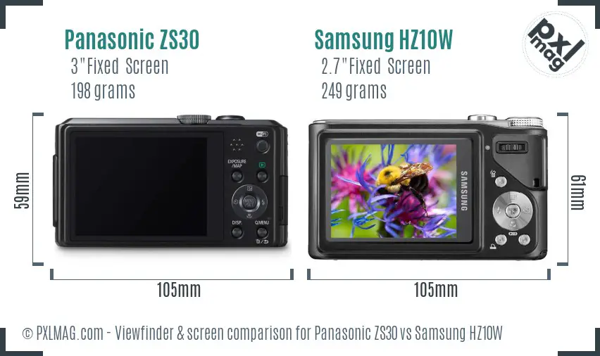 Panasonic ZS30 vs Samsung HZ10W Screen and Viewfinder comparison